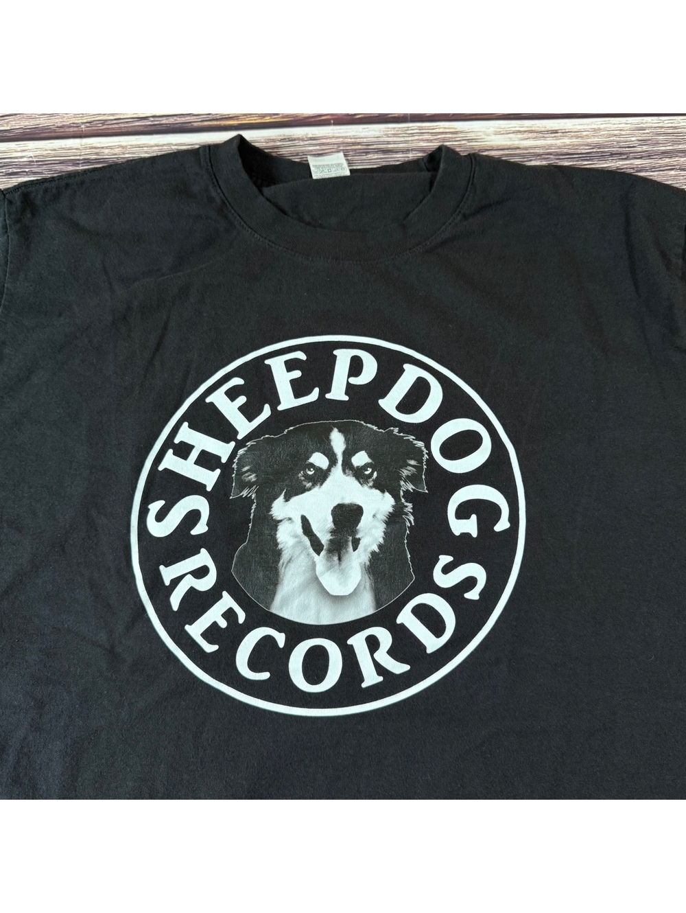 Sheepdog Records T-Shirt Mens Large Black Rock Punk Label Band Tee Russell